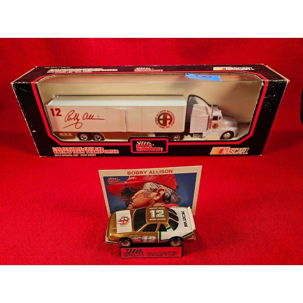 BOBBY ALLISON NASCAR TRANSPORTER‎ BUNDLE w/MATCHING STOCKCAR & PLAYER CARD